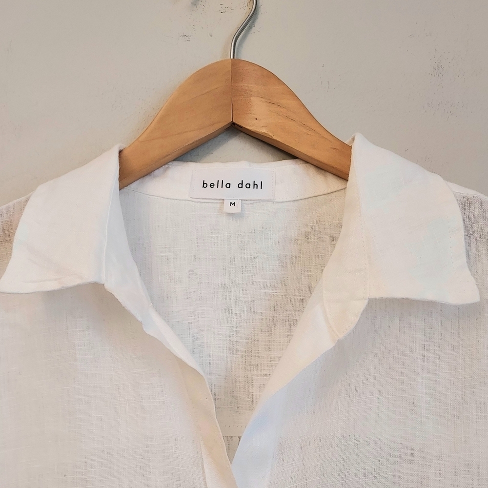 Bella Dahl NEW White Linen Ruffled Short Sleeve Top Shirt Blouse Size Medium - Picture 6 of 15